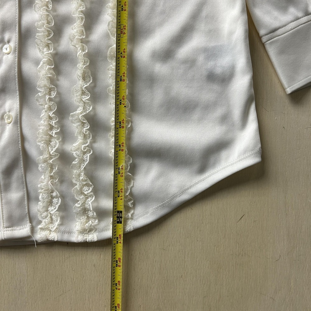 Vintage Kathy Ireland Shirt Womens Large White Ruffle Front 3/4 Sleeve Button Up - Picture 4 of 6
